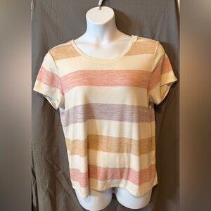Market & Spruce Cream Tee with Pink, Lavender & Tan Stripes